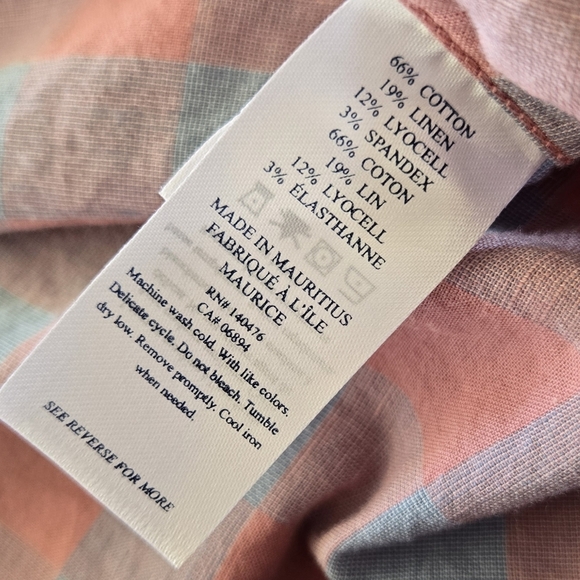 Faherty Men's Cotton Linen Blend Button Down Long Sleeve Blue and Coral Shirt Lg - Picture 7 of 10